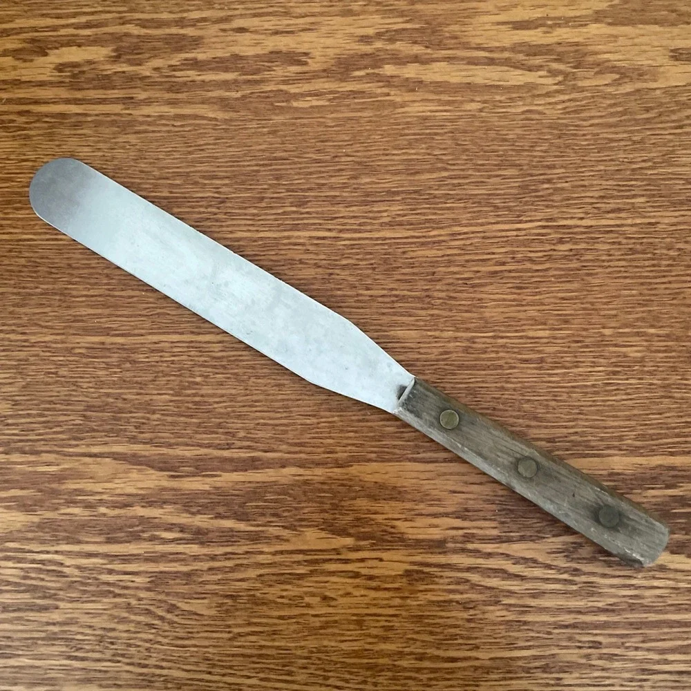 Vintage‎ Clyde 1960s Carbon Steel Blade Spatula Icing Spreader Knife Wood Handle